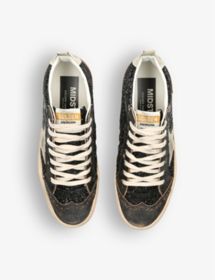 Shop Golden Goose Women's Black/comb Mid Star 90365 Glitter-embellished Leather Mid-top Trainers
