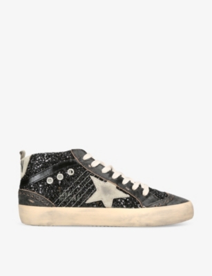 GOLDEN GOOSE: Mid Star 90365 glitter-embellished leather mid-top trainers