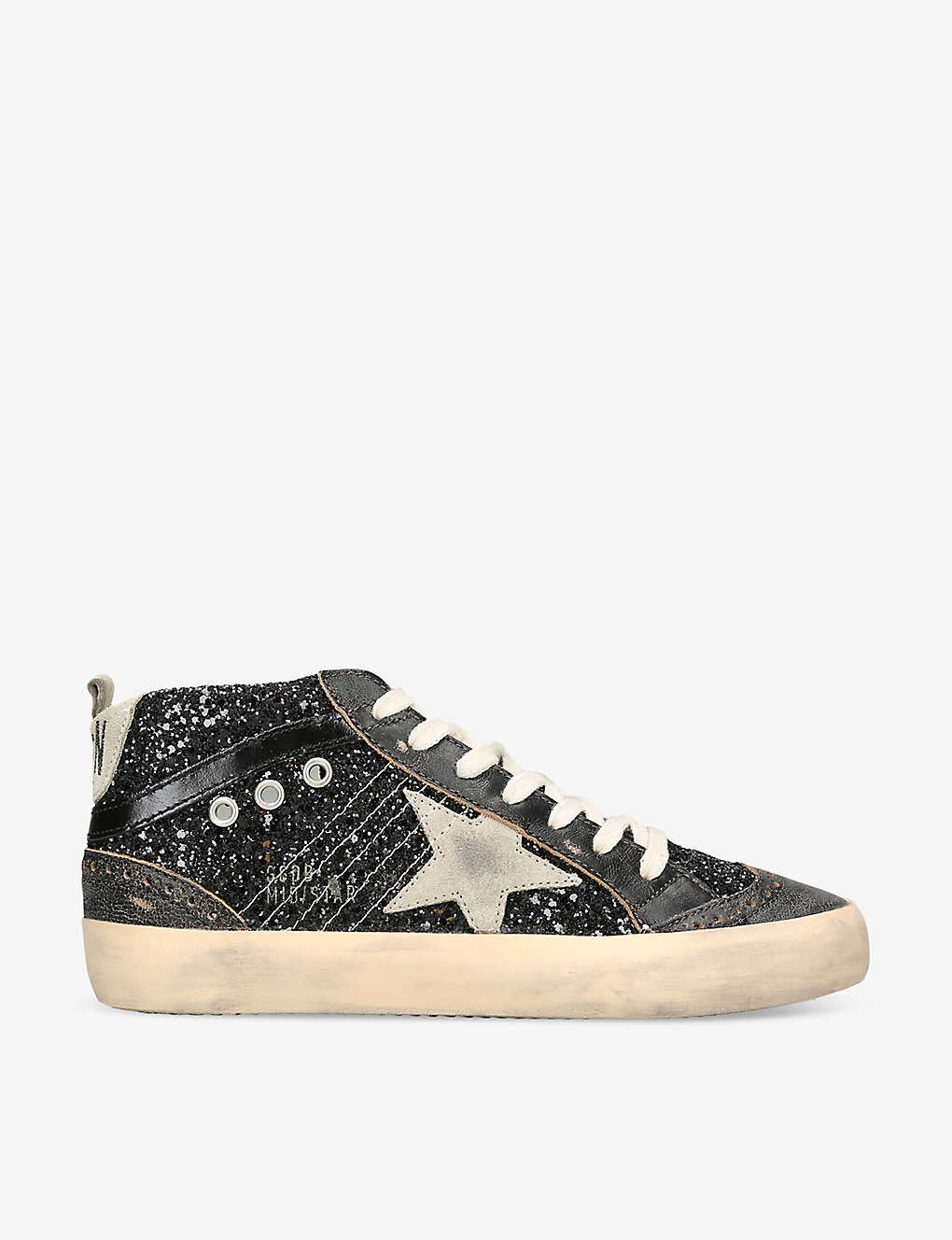 Shop Golden Goose Mid Star 90365 Glitter-embellished Leather Mid-top Trainers In Black/comb
