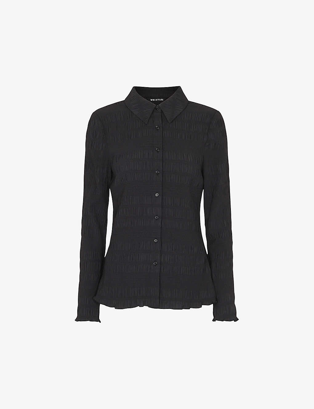 Whistles Long-sleeved Plissé Woven Shirt In Black
