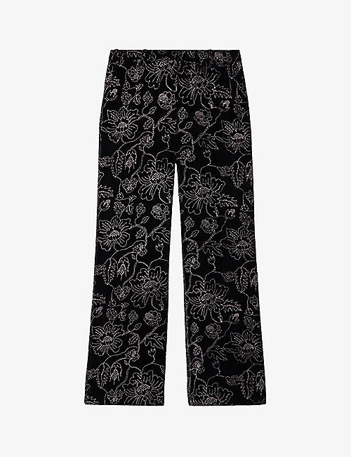 THE KOOPLES: Floral-stitch straight-leg mid-rise woven trousers