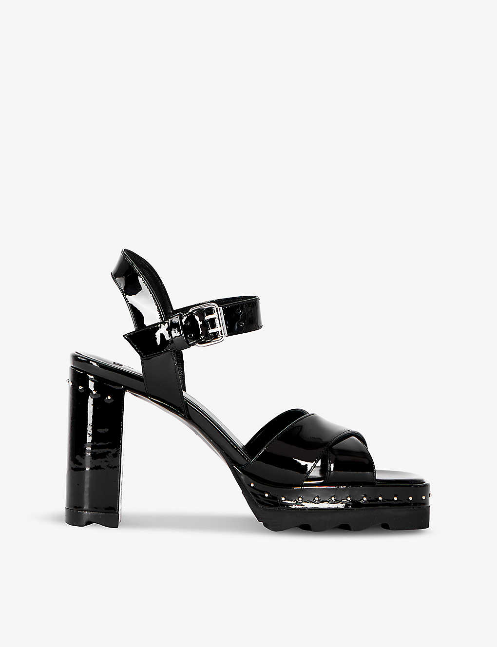 The Kooples Womens Black Stud-embellished Patent-leather Heeled Sandals