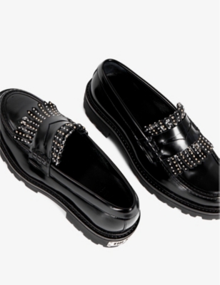 Shop The Kooples Women's Black Stud-embellished Leather Loafers