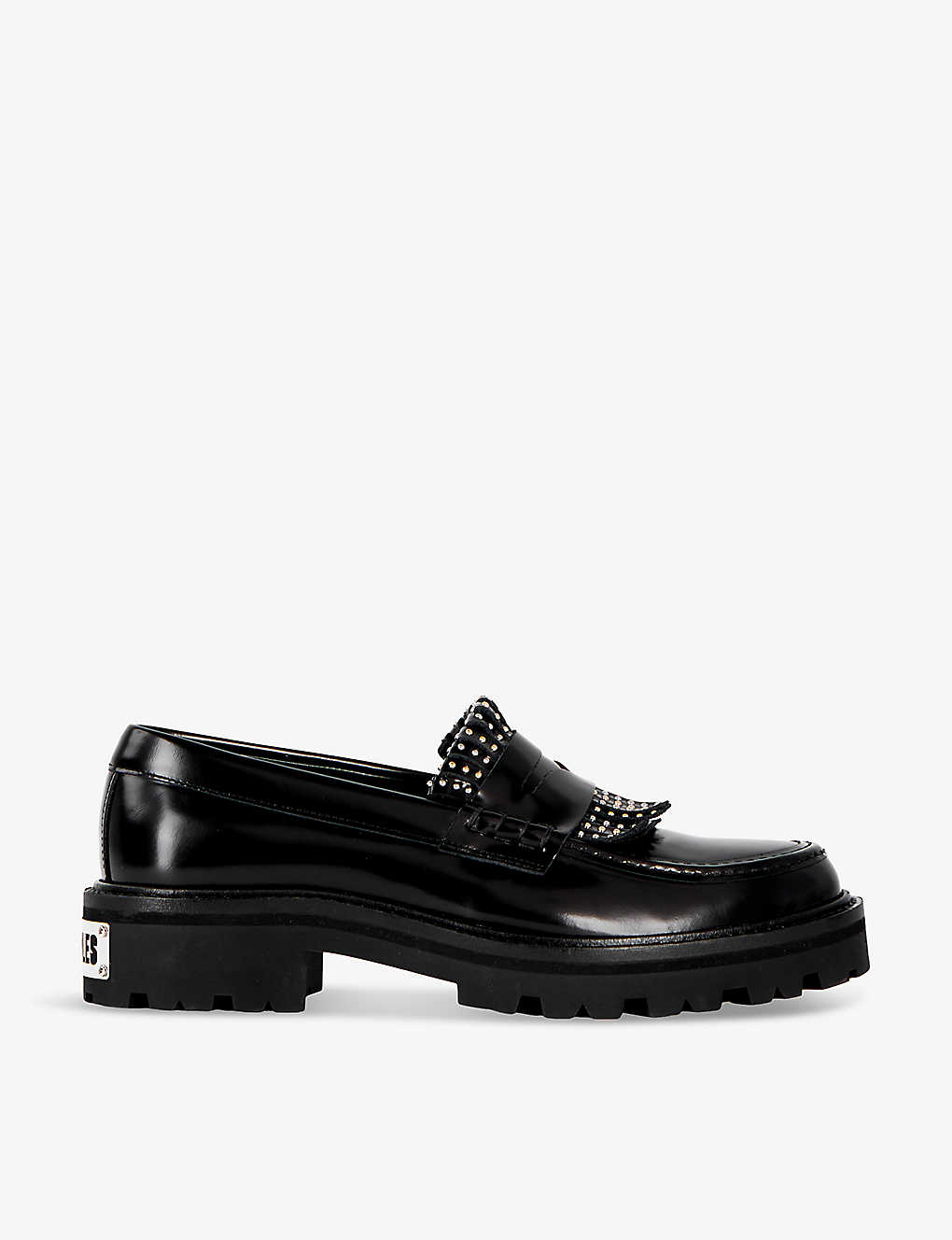 Shop The Kooples Women's Black Stud-embellished Leather Loafers