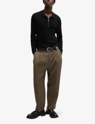 HUGO: Logo-embroidered zip-neck knitted jumper