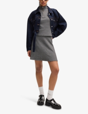 Hugo Boss Mini Skirt With Houndstooth Jacquard In Open Miscellaneous