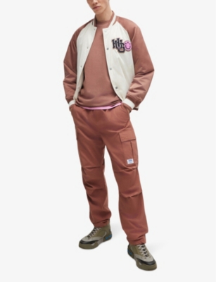 HUGO BOSS MENS HUGO LOGO-PATCH CONTRAST-SLEEVE WOVEN BOMBER JACKET 