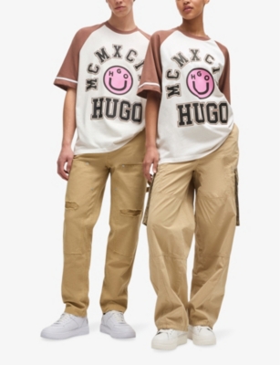 Hugo Boss Happy Hugo Print Loose-fit T-shirt In Open White