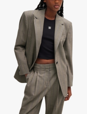 Hugo Boss Oversized-fit Jacket In Striped Stretch Fabric In Open Miscellaneous