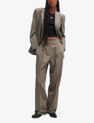 HUGO: Wide-leg high-rise checked stretch wool-blend trousers