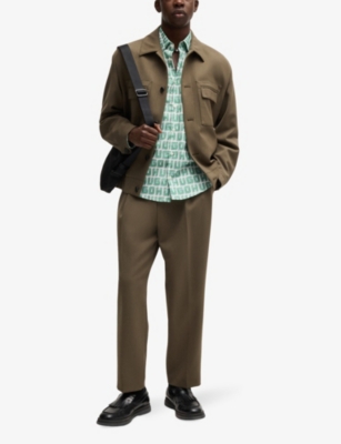 HUGO: Logo-print slim-fit cotton shirt