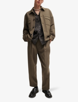 Hugo Boss Oversized-fit Shirt In Seasonal-print Cotton Poplin In Black