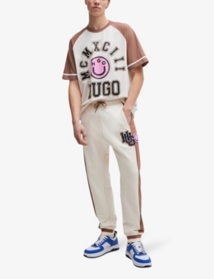 Hugo Boss Mens Open White Crewneck Brand-print Cotton-jersey T-shirt In Open White