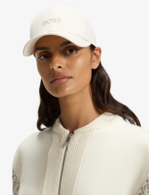 Hugo Boss Womens Open White Brand-embroidered Cotton-twill Baseball Cap In White