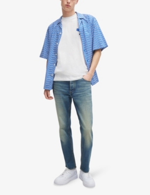 HUGO: Logo-print relaxed-fit short-sleeve cotton shirt