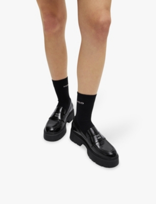 Hugo Boss Stacked-logo Loafers In Leather With Chunky Sole In Black