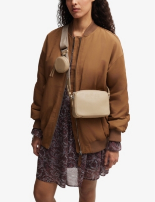 Hugo Boss Boss Light Beige Logo-emed Adjustable Leather Cross-body Strap In Light Beige