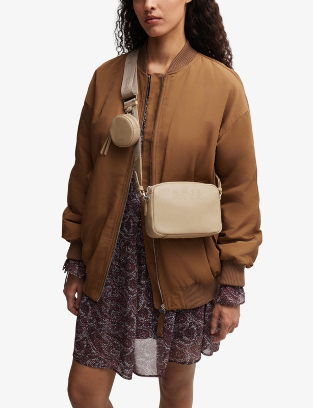 Logo-embossed adjustable leather cross-body strap