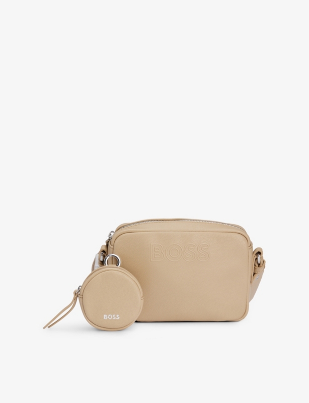 Logo-embossed adjustable leather cross-body strap