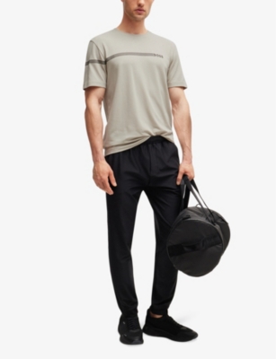 BOSS: Stripe and brand-print regular-fit stretch cotton-blend T-shirt