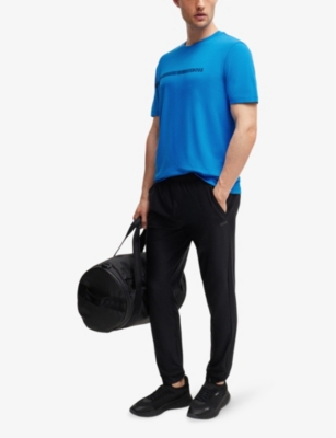 BOSS: Stripe and brand-print regular-fit stretch cotton-blend T-shirt