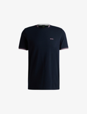 Hugo Boss Boss Mens Dark Blue Logo-print Short-sleeve Cotton T-shirt