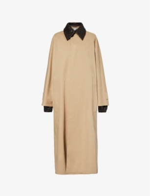 BOTTEGA VENETA: Intrecciato-collar split-hem stretch-cotton coat