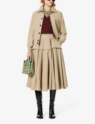 Shop Bottega Veneta Women's Sand Compact Slip-pocket Cotton Midi Skirt In Brown