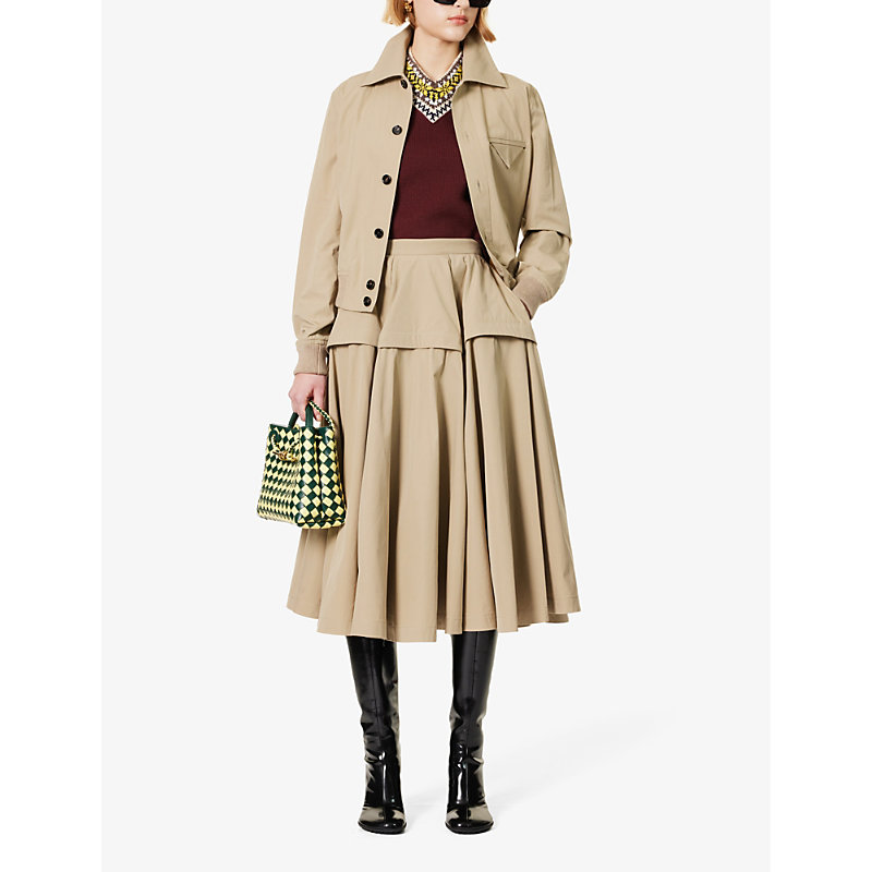 Shop Bottega Veneta Compact Slip-pocket Cotton Midi Skirt In Brown