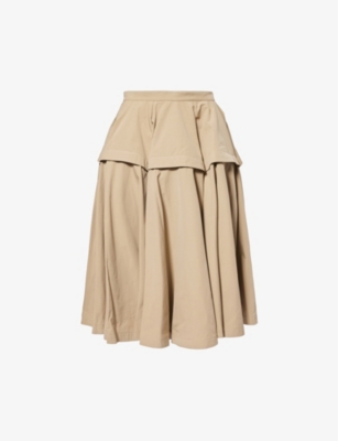 Shop Bottega Veneta Women's Sand Compact Slip-pocket Cotton Midi Skirt In Brown