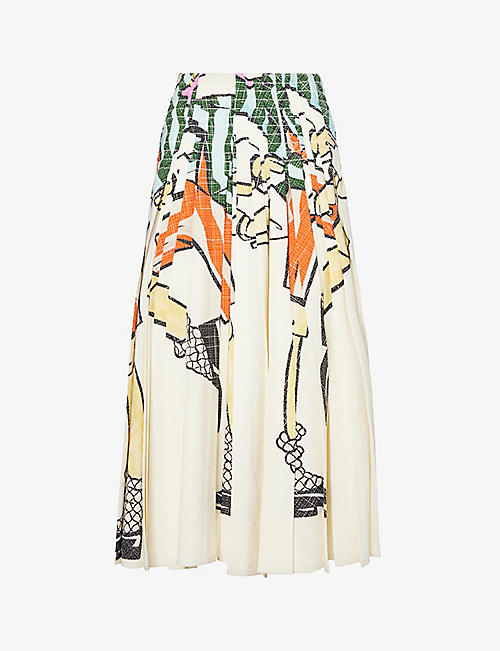 BOTTEGA VENETA: Graphic-pattern high-rise silk-blend midi skirt
