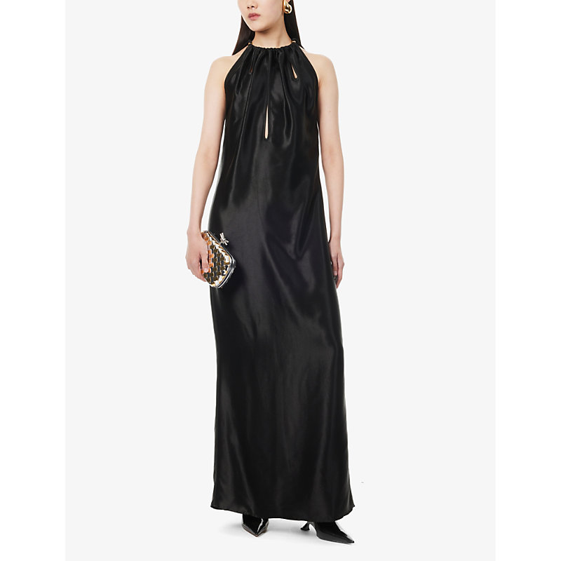 Shop Bottega Veneta Women's Black Knot-embellished Split-hem Woven Maxi Dress