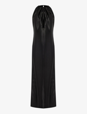 Bottega Veneta Womens Black Knot-embellished Split-hem Woven Maxi Dress