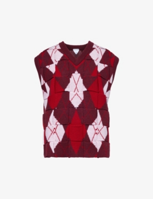 BOTTEGA VENETA BOTTEGA VENETA WOMEN'S MERLOT ARGYLE-PATTERN WOOL-KNIT VEST