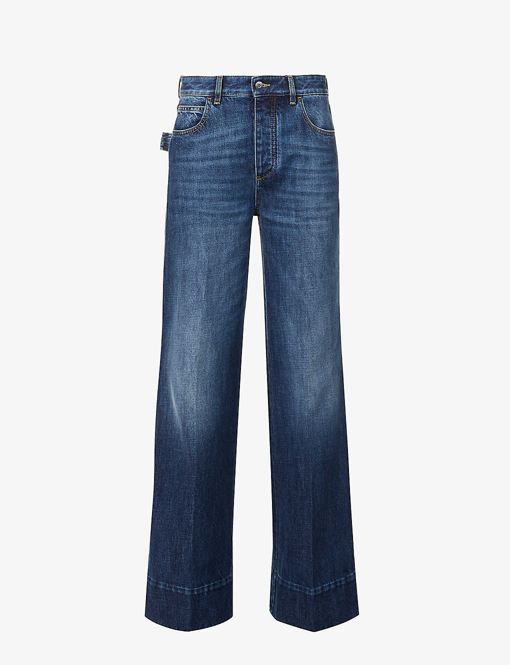 Bottega Veneta Womens Mid Blue Faded-wash Whiskered Straight-leg High-rise Jeans