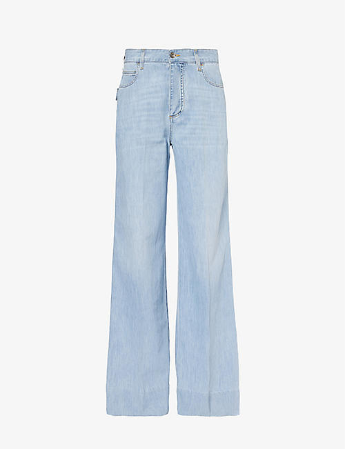 BOTTEGA VENETA: Contrast-stitch wide-leg regular-fit jeans