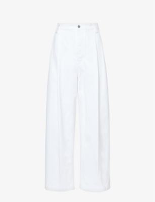 Bottega Veneta Pleated Denim Wide-leg Trousers In White