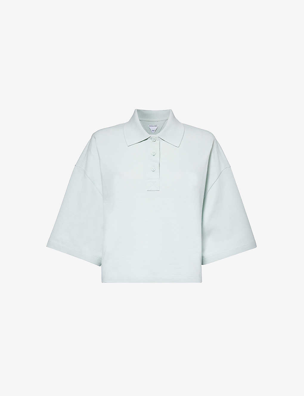 Shop Bottega Veneta Exaggerated-sleeve Cropped Cotton Piqué Polo Shirt In Light Blue