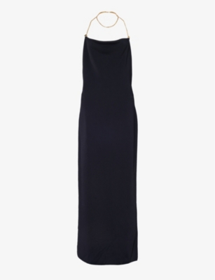 Bottega Veneta Backless Column Gown With Chain Detail In Black