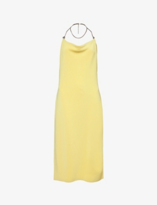 Bottega Veneta Chain-detailed Ribbed-knit Midi Halter Dress In Yellow