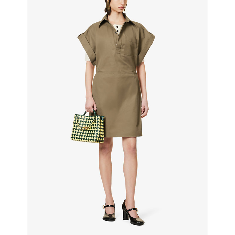 Shop Bottega Veneta Angular-sleeve Cotton-twill Mini Shirt Dress In Dark Sand