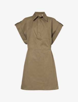 Bottega Veneta Womens Dark Sand Angular-sleeve Cotton-twill Mini Shirt Dress