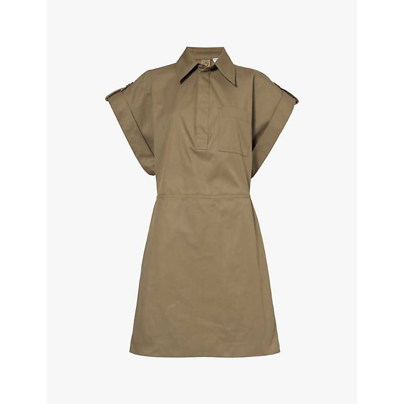 Bottega Veneta Womens Dark Sand Angular-sleeve Cotton-twill Mini Shirt Dress