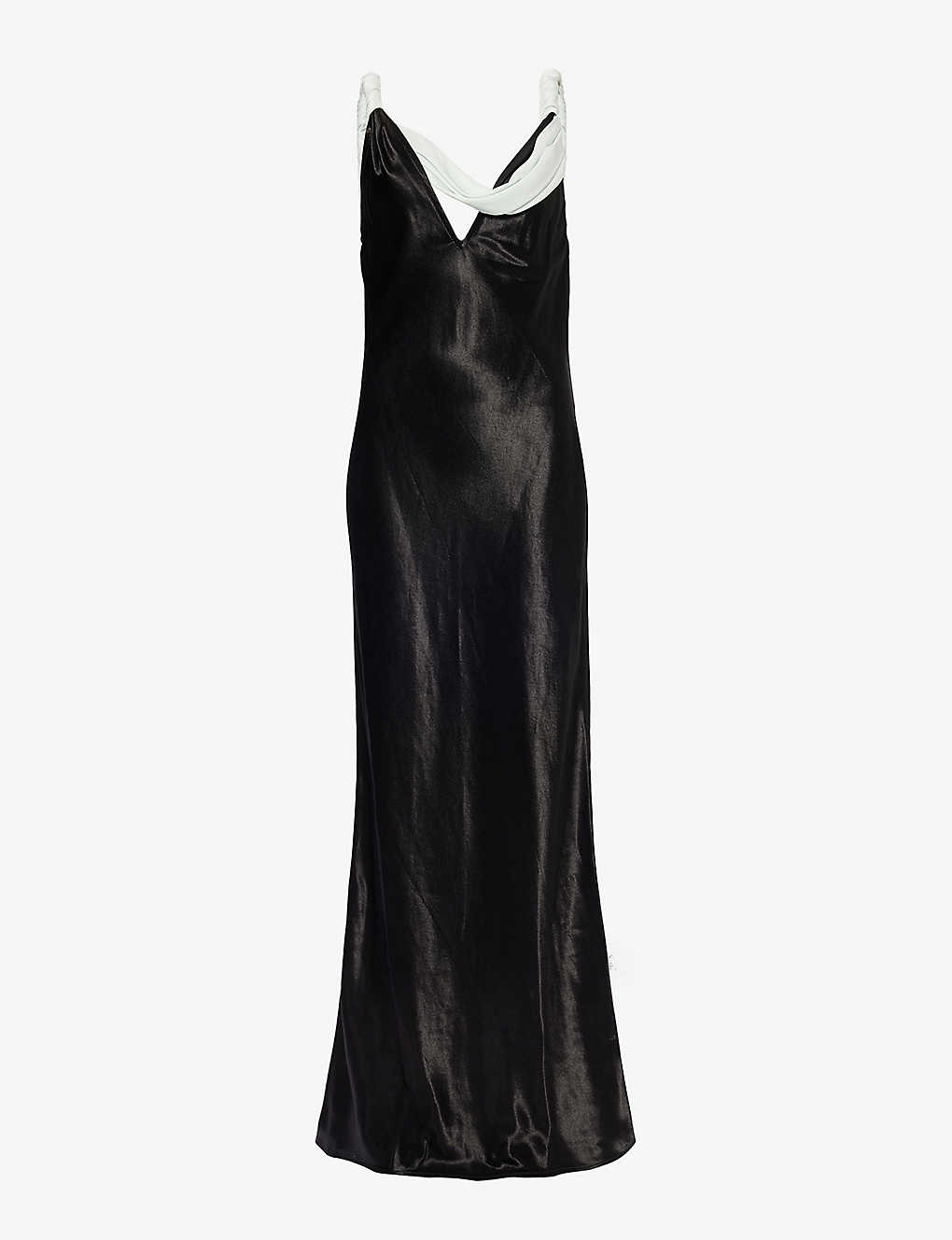 Shop Bottega Veneta Women's Black Light Cyan Draped V-neck Satin Maxi Dress In Multi-coloured