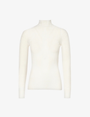 Bottega Veneta Womens Chalk High-neck Slim-fit Cotton-blend Top In White