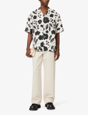 Shop Jacquemus Men's Black White Cubic Flow La Chemise Abstract-print Boxy-fit Linen Shirt