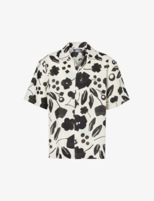 Shop Jacquemus Men's Black White Cubic Flow La Chemise Abstract-print Boxy-fit Linen Shirt
