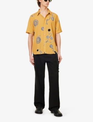 Shop Jacquemus Men's Arty Spiral Black Orange La Chemise Abstract-pattern Regular-fit Woven Shirt