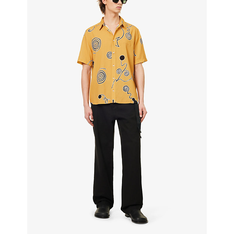 Shop Jacquemus Men's Arty Spiral Black Orange La Chemise Abstract-pattern Regular-fit Woven Shirt