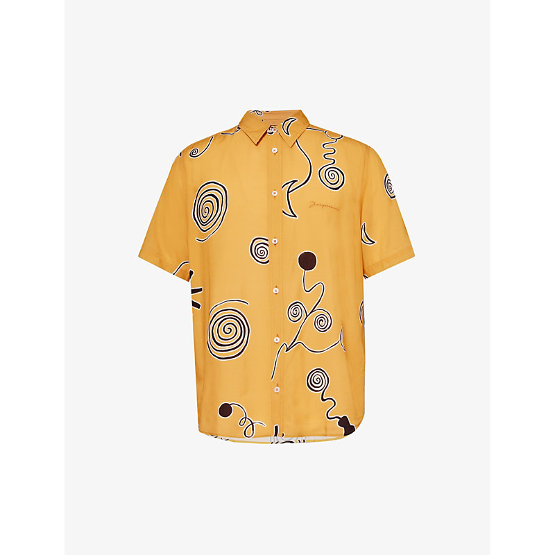Shop Jacquemus Mens Arty Spiral Black Orange La Chemise Abstract-pattern Regular-fit Woven Shirt